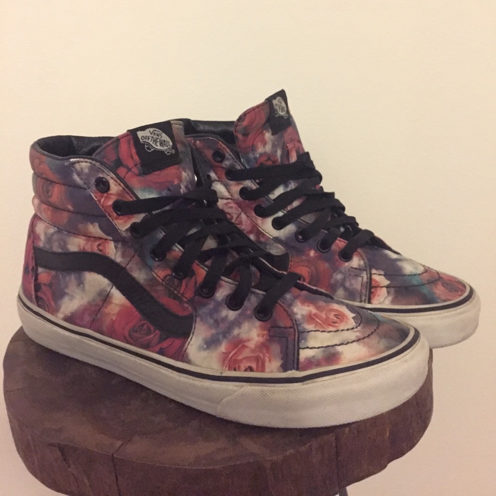 Vans hi-top shoes with rose pattern